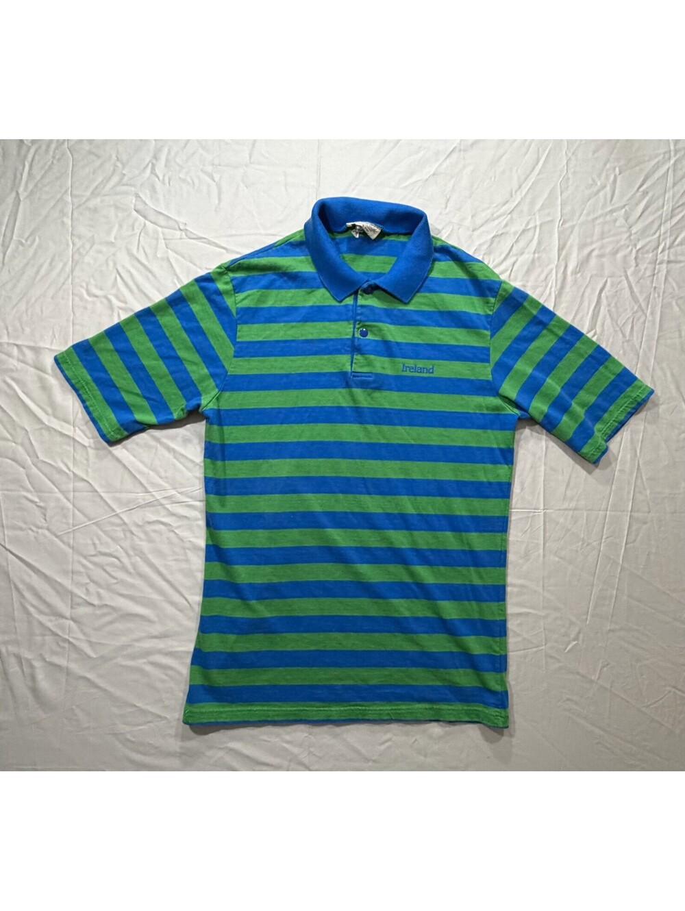 Blarney Woollen Mills Ireland Striped Rugby Polo Blue Green Made in Ireland